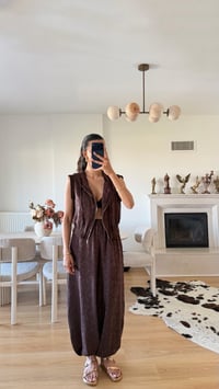 Kahve Kapüşonlu Yelek Beli Lastikli Şalvar Pantolon İkili Takım GAUS-01653GAUSSuitsGAUS-01653