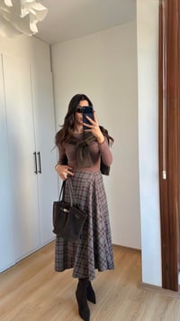 Kahve Premium Kareli Etek GAUS-00770GAUSETEKGAUS-00770