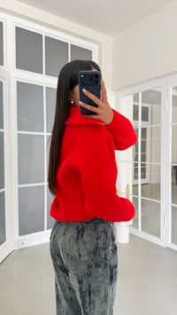 Kırmızı Yumuşak Dokulu Çift Fermuarlı Triko Hırka GAUS-02167GAUSCardiganGAUS-02167