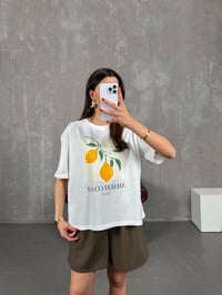 Krem Limon Baskılı Bisiklet Yaka Tshirt Gaus00177GausTSHIRTGU1001410