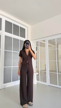 Acı Kahve Crop Bluz Beli Lastikli Pantolon Bürümcük Takım GAUS-01555GAUSSuitsGAUS-01555
