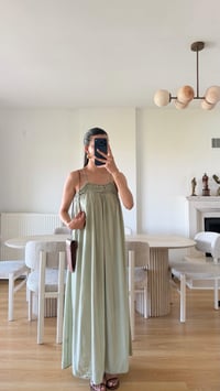 Yeşil Vual Kumaş Ayarlanabilir Askılı Elbise GAUS-01693GAUSELBİSEGAUS-01693