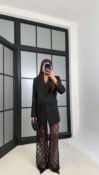 Siyah Astarlı Vatkalı Ceket Beli Lastikli Dantel Pantolon İkili Premium Takım GAUS-01220GAUSTAKIMGAUS-01220