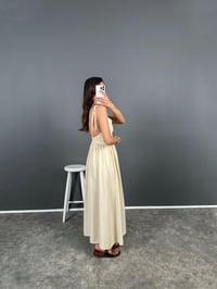 Tex Krem Askılı Astarlı Keten Elbise GausELBİSEGU008702