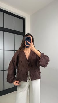 Acı Kahve Zenit Püskül Detaylı Bağlamalı Keten  Gömlek GAUS-01147GAUSGÖMLEKGAUS-01147