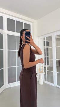 Kahve Gold Toka Detaylı Bluz Pantolon İkili Tencel Takım GAUS-01825GAUSSuitsGAUS-01825