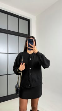 Siyah Düğmeli Hırka Beli Lastikli Etek Triko Takım GAUS-00823GAUSTAKIMGAUS-00823