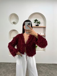 Yuka Bordo Bağlamalı Simli Püsküllü HırkaGausHIRKAGU00903580
