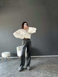 Gri Parlak Beli Lastikli PantolonGausPANTOLONGU002500