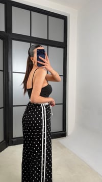 Siyah Beli Lastikli Yan Şeritli Puantiyeli Pantolon GAUS-01435GAUSPANTOLONGAUS-01435