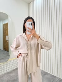 Taş  Gömlek Beli Lastikli Pantolon Premium Tensel Takım Gaus00322GausTAKIMGU1001747