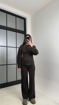 Acı Kahve İnci İşleme Detaylı Kazak Pantolon Selanik Triko Takım GAUS-01069GAUSTAKIMGAUS-01069