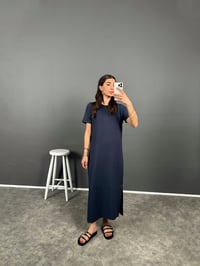 Minu Antrasit Salaş Yırtmaçlı Bisiklet Yaka Elbise GausELBİSEGU008146