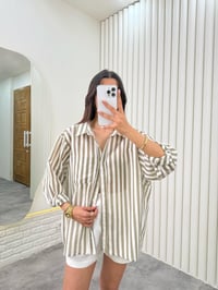 Haki Çizgili Pamuk Kumaş Gömlek Gaus00324GausGÖMLEKGU1001754