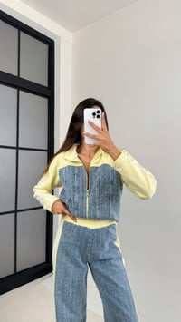 Sarı Şeritli Denim Detaylı Hırka Beli Lastikli Pantolon İkili Takım GAUS-00113GAUSTAKIMGAUS-00113