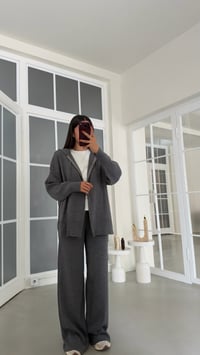 Antrasit Çift Fermuarlı Hırka Beli Lastikli Pantolon İkili Triko Takım GAUS-02294GAUSTAKIMGAUS-02294