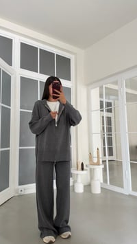 Antrasit Çift Fermuarlı Hırka Beli Lastikli Pantolon İkili Triko Takım GAUS-02294GAUSTAKIMGAUS-02294