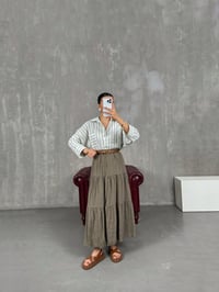 Haki Beli Lastikli Kırışık Kloş Etek Gaus00018GausETEKGU1001028