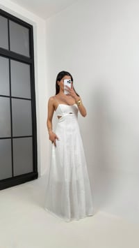 Beyaz Askılı Sırt Dekolteli Astarlı Keten Elbise Gaus00352GausELBİSEGU1001819