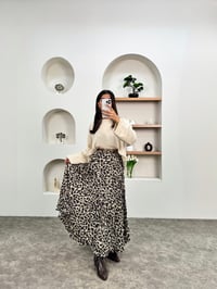 Belic Leopar Desenli Beli Lastikli Kırışık Kumaş EtekGausETEKGU00903751