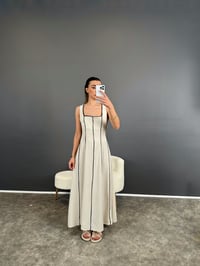Taş Biyeli Premium Keten Uzun ElbiseGausELBİSEGU004611