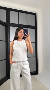 Beyaz Fermuarlı Bluz Beli Kuşaklı Pantolon İkili Denim Takım GAUS-01379 GAUS-01512GAUSTAKIMGAUS-01512