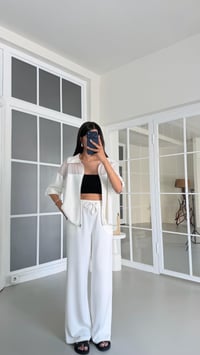 Beyaz Fileli Hırka Beli Lastikli Pantolon İkili Modal Takım GAUS-01640GAUSSuitsGAUS-01640