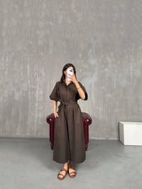 Kahve Cepli Önü Düğmeli Kuşaklı Elbise Gaus00257GausELBİSEGU1001596