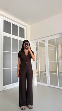 Acı Kahve Crop Bluz Beli Lastikli Pantolon Bürümcük Takım GAUS-01555GAUSSuitsGAUS-01555
