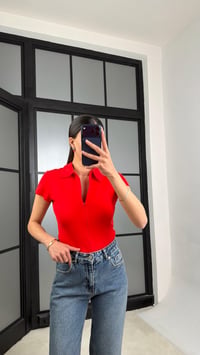 Kırmızı Polo Yaka Fermuarlı Basic Bluz GAUS-01467GAUSBLUZGAUS-01467