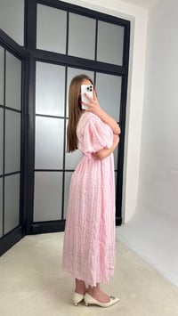 Pembe Püsküllü V Yaka Balon Kol Elbise GAUS-01232GAUSELBİSEGAUS-01232