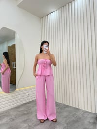 Pembe Straplez Yırtmaçlı Üst İkili Tensel Takım Gaus00275GausTAKIMGU1001641