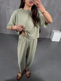 Yeşil Bisiklet Yaka Tshirt Pantolon Basic Yıkamalı Modal Takım Gaus00143GausTAKIMGU1001335