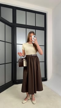Kahve Kısa Kol Beli Lastikli Kemerli Elbise GAUS-01246GAUSELBİSEGAUS-01246