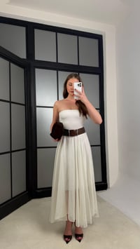 Ekru Beli Lastikli Astarlı Şifon Etek GAUS-01266GAUSETEKGAUS-01266