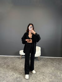 Heidy Siyah Gofre Kumaş Kemerli İkili TakımGausTAKIMGU004405