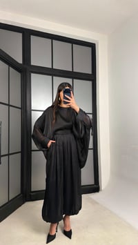 Siyah Transparan Pelerin Beli Lastikli Şalvar Pantolon Premium Tasarım Takım GAUS-01292GAUSTAKIMGAUS-01292