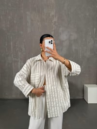 Vizon Çizgili Oversize Keten Gömlek Gaus00017GausGÖMLEKGU1001024