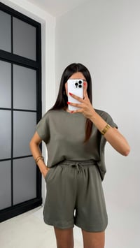 Haki Tshirt Şort İkili Modal Kumaş Takım Gaus00691GausTAKIMGU1002602