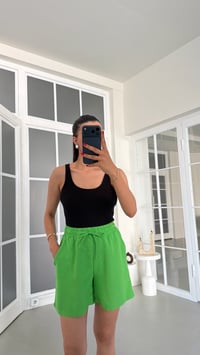 Yeşil Beli Lastikli Keten Şort GAUS-01799GAUSŞORTGAUS-01799