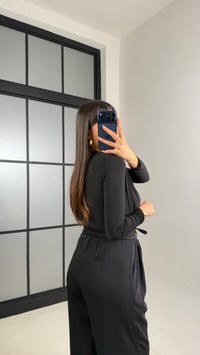 Siyah Beli Lastikli Kuşaklı İthal Kumaş Pantolon GAUS-00869GAUSPANTOLONGAUS-00869