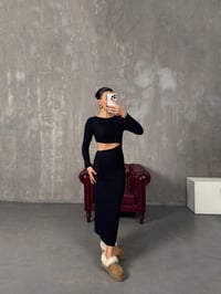 Loneva Siyah Belden Dekolteli Fitilli Yumuşak Triko ElbiseGausELBİSEGU00904394