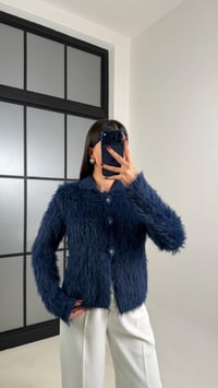 Lacivert Çiçek Düğmeli Sakallı Triko Hırka GAUS-00709GAUS الكارديغان  GAUS-00709