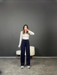 Eyra Lacivert Çımalı Beli Lastikli PantolonGausPANTOLONGU002704