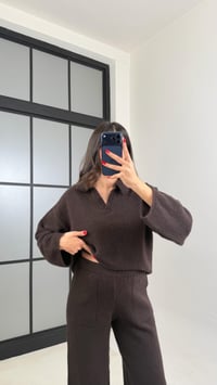 Acı Kahve Polo Yaka Kazak Beli Lastikli Pantolon Triko Takım GAUS-00874GAUSSuitsGAUS-00874