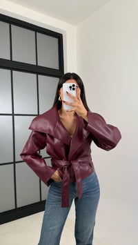 Bordo Deri Astarlı Kemerli Ceket GAUS-00338GAUS السترات  GAUS-00338