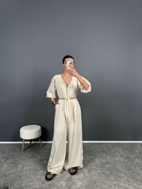 Maila Ekru Keten Crop İkili TakımGausTAKIMGU008468