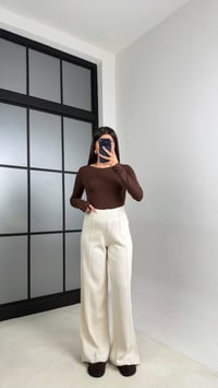 Krem Beli Lastikli Dikiş Detaylı Triko Pantolon GAUS-00856GAUSPANTOLONGAUS-00856