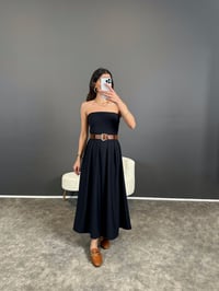 Lacivert Straplez Uzun Kemerli Elbise GausELBİSEGU004661
