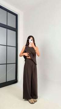 Acı Kahve Gold Detaylı Bluz Balon Pantolon İkili Tencel Takım Gaus00510GausTAKIMGU1002196